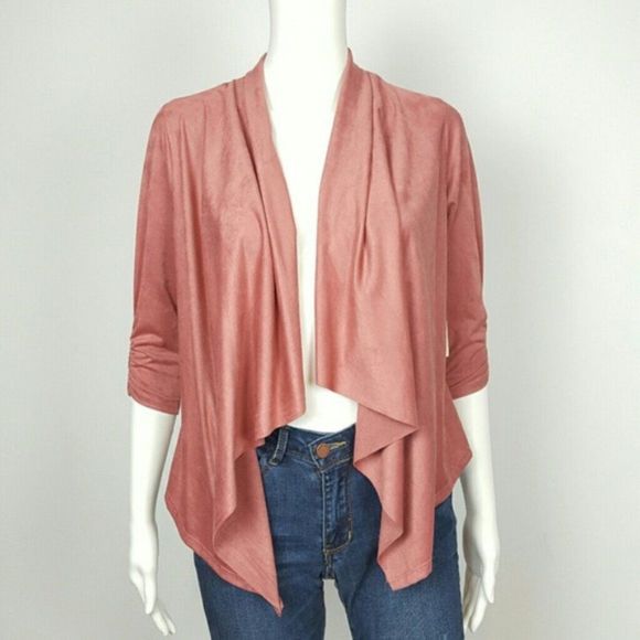 Waterfall Cardigan Blazer Pink Suede - Picture 1 of 4